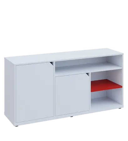 KU2-15DN3 L skříňka nízká 2-dveřová, nika, 740x1522x400, provedení levé, korpus a dvířka bílá sněžná/police červená